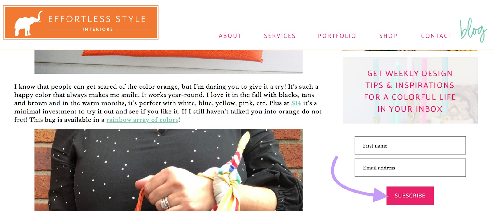 A blog post page with "Subscribe" CTA highlighted