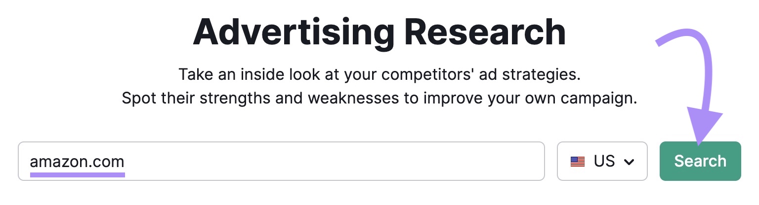 "amazon.com" entered into the Advertising Research tool