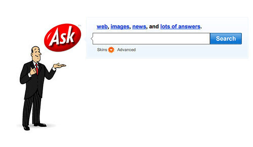 Screenshot of Ask Jeeves, which was a very popular, early search engine created in 1996. A friendly butler encouraged you to ask a question in the search bar, rather than stumble through a directory to find what you were looking for, giving users a more personalized experience.
