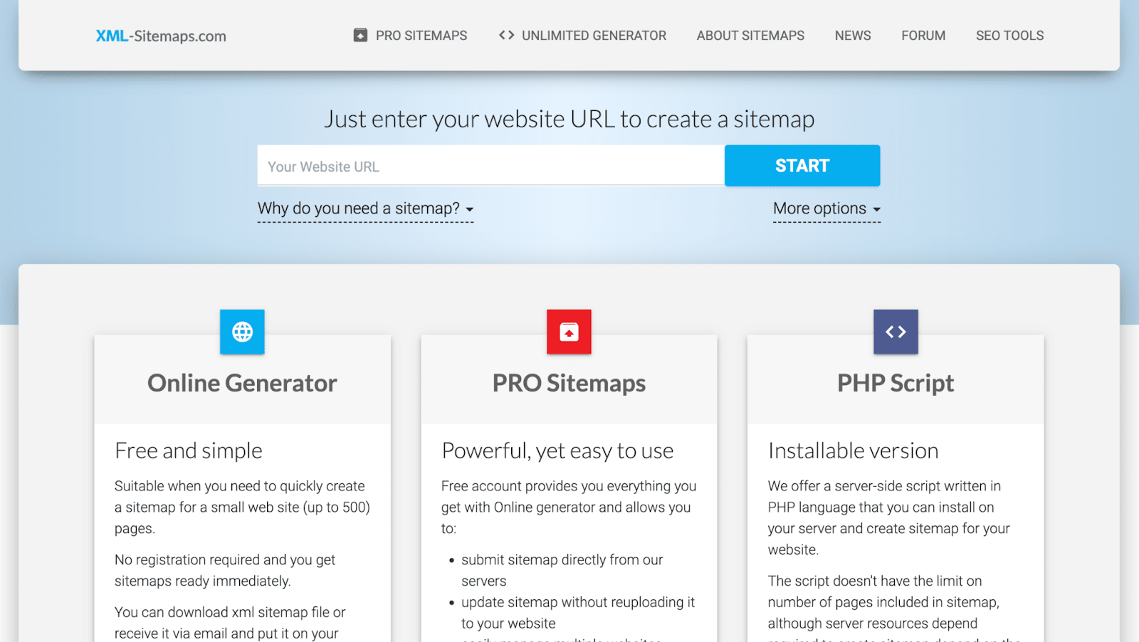 XML Sitemaps.com home page