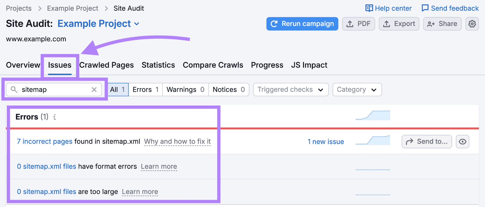 list of sitemap errors