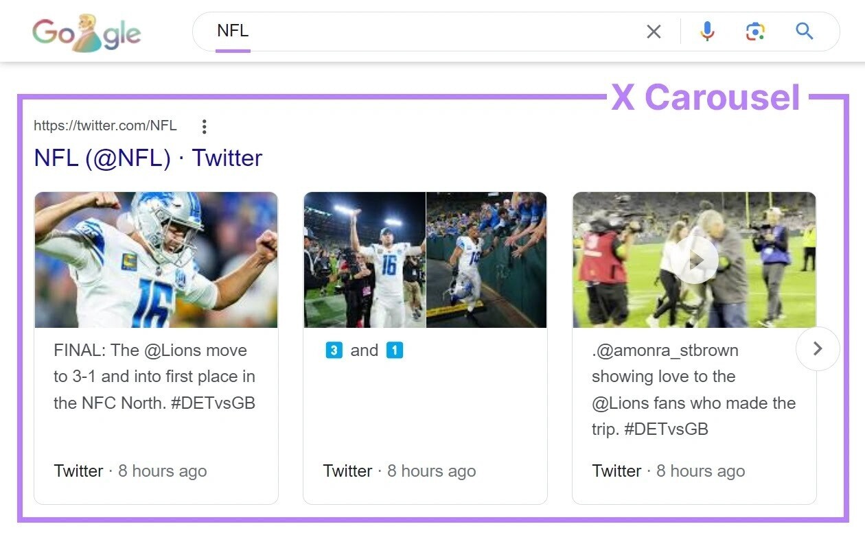 X carousel SERP feature