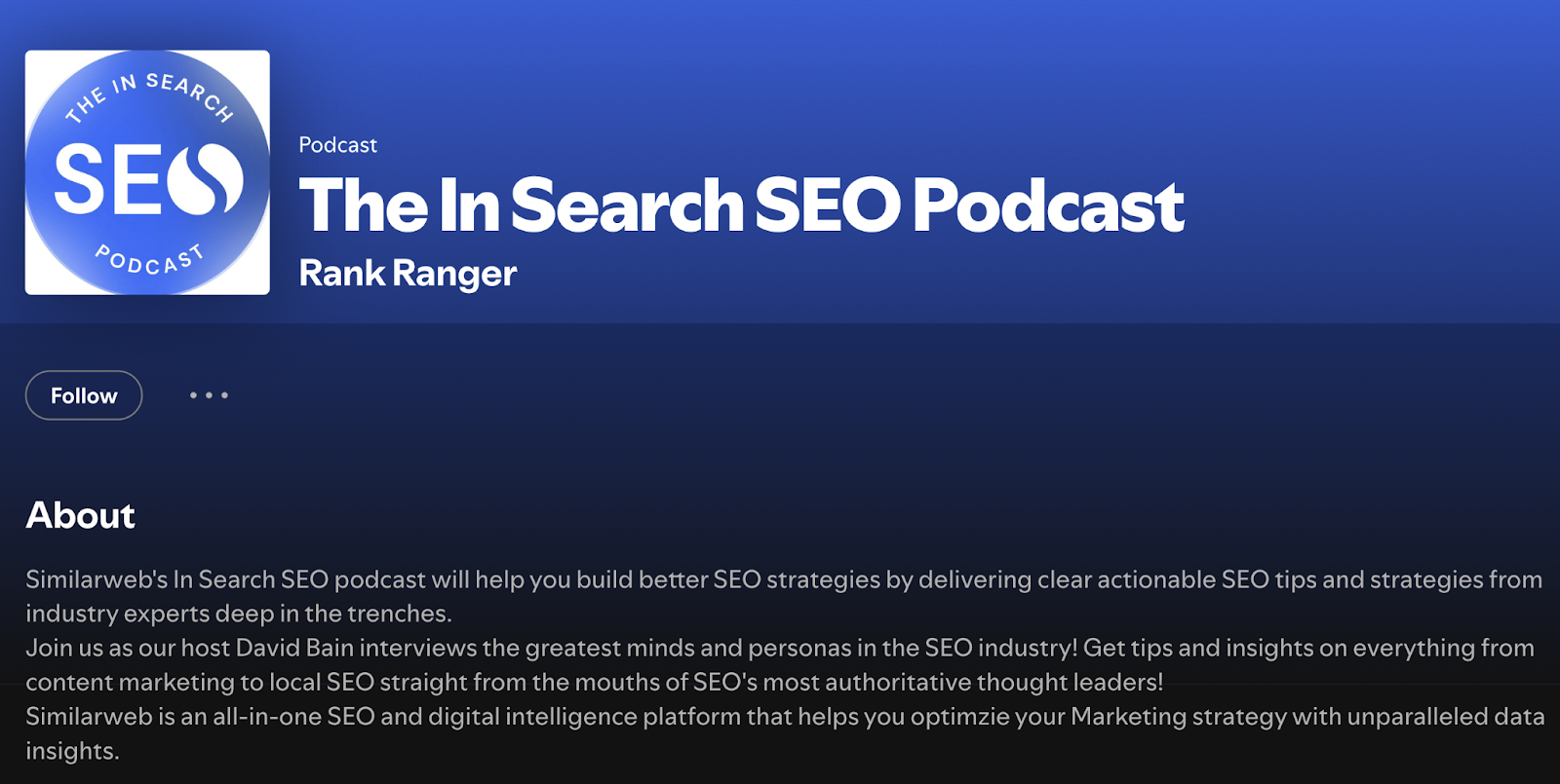The In Search SEO Podcast as it appears on Spotify.