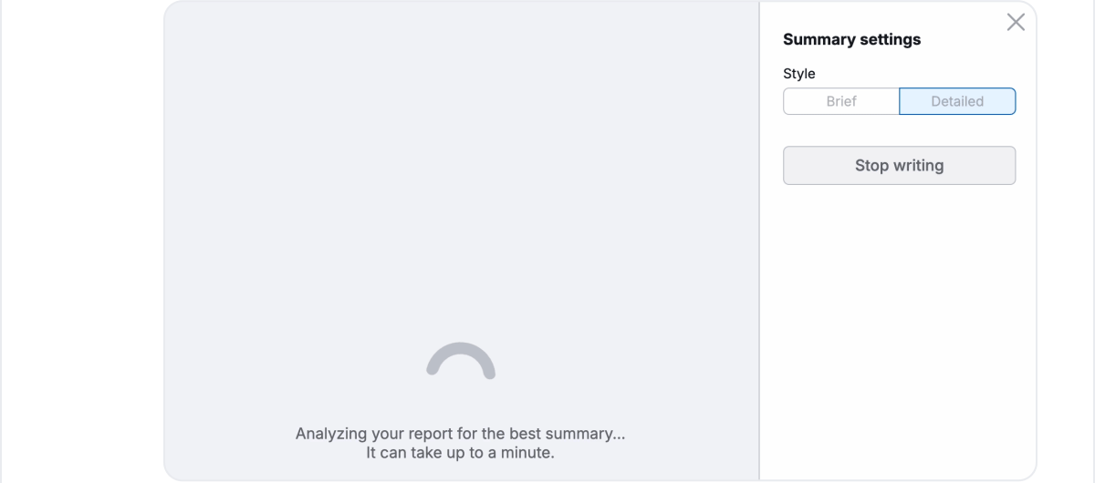 Animated image showing how the AI Summary in My Reports generates a summary.